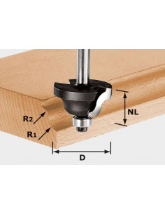 Fraise à double moulure HW avec queue de 8mm HW S8 D38,1/R6,35/R6,35 - Festool