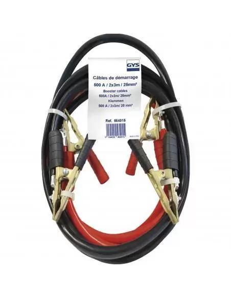 Câbles de démarrage 500 A - 3 m / 25 mm² Pinces laiton - 564015 - GYS