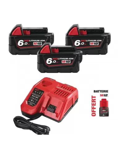 Pack 3 batteries M18 NRG-603 18V 6.0Ah + chargeur - 4933464026 - Milwaukee
