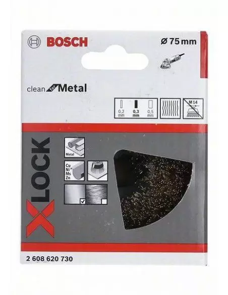 Brosse boisseau à fils ondulés et laitonnés X-LOCK Clean for Metal - 2608620730 - Bosch