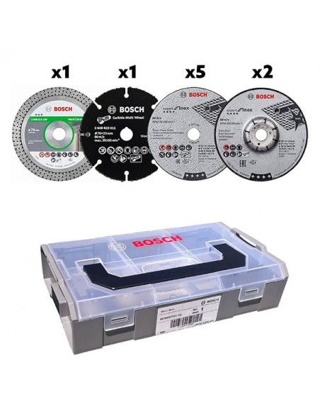 Coffret mini L-Boxx + 9 disques Ø76mm pour meuleuse GWS 12V-76 - 06159975VC - Bosch