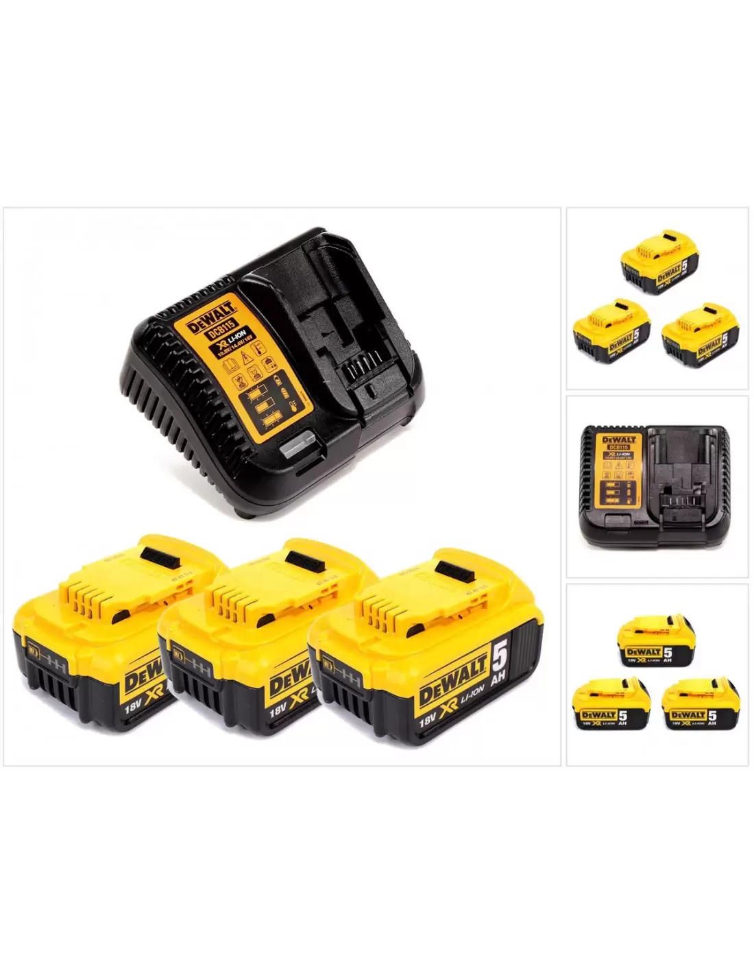 Pack 3 batteries XR 18V 5Ah Li-Ion + chargeur - DCB115P3 - Dewalt
