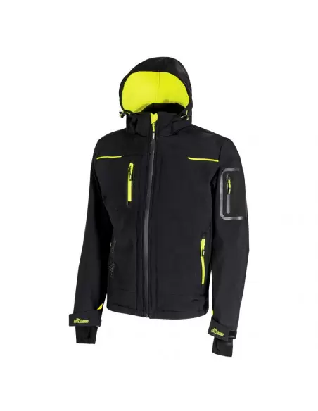 Veste de travail softshell Noir Carbone/Jaune Fluo SPACE | FU187BC - U-Power