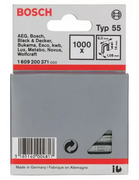 Agrafes à dos étroit de type 55 6 x 1,08 x 14 mm (pack de 1000) | 1609200371 - Bosch