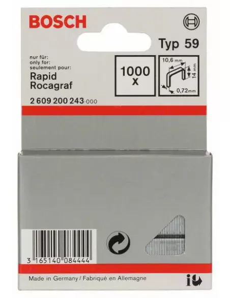 Agrafes à fil fin de type 59 10,6 x 0,72 x 14 mm (pack de 1000) | 2609200243 - Bosch