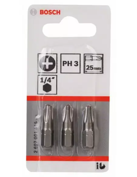 Pack 3 Embouts de vissage cruciformes extra-dure PH3 longueur 25 mm | 2607001515 - Bosch