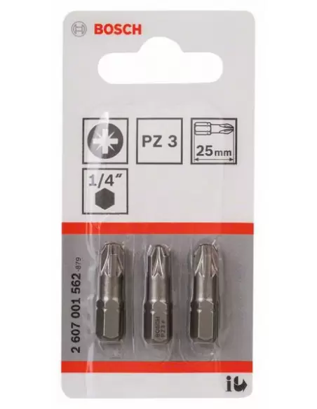 Pack 3 Embouts de vissage pozidriv extra-dure PZ3 longueur 25 mm | 2607001562 - Bosch