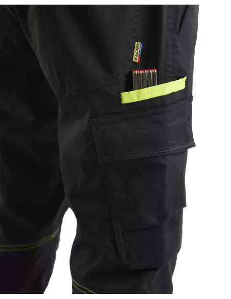 Pantalon industrie avec poches genouillères stretch 2D Noir/Jaune fluo | 144818329933 - Blaklader