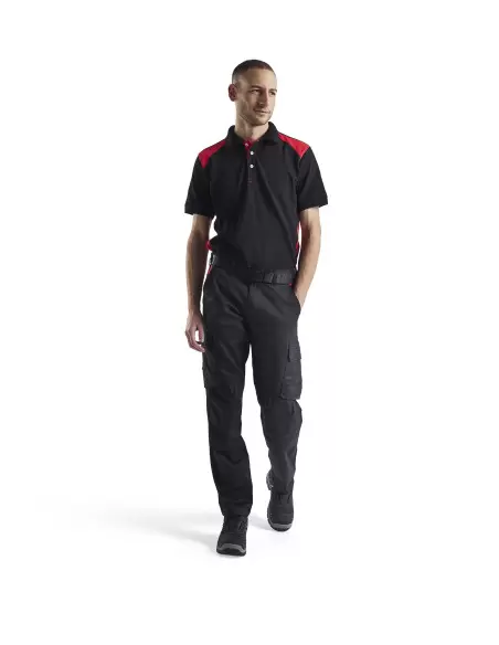 Pantalon industrie avec poches genouillères stretch 2D Noir/Rouge | 144818329956 - Blaklader