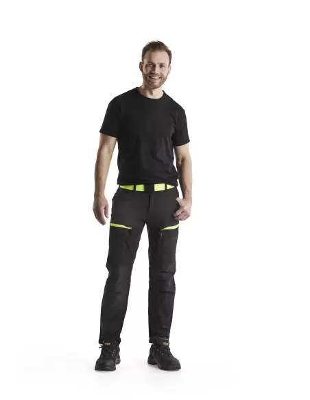 Pantalon maintenance +stretch Noir/Jaune fluo | 145618459933 - Blaklader