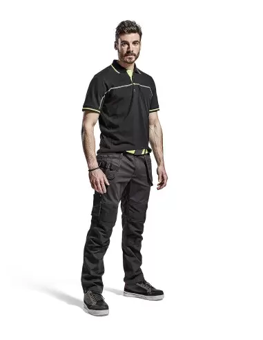 Pantalon maintenance +stretch avec poches flottantes Noir/Jaune fluo | 149613309933 - Blaklader