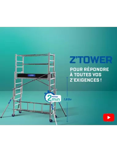 TUBESCA COMABI - Echafaudage roulant aluminium télescopique Z'TOWER - 7  réglages de hauteur possibles