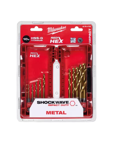Coffret 10 forets métal HSS-G Red Hex Shockwave | 48894759 - Milwaukee