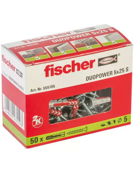 Cheville bi-matière DuoPower 5 x 25 S avec vis (x50) | 555105 - Fischer