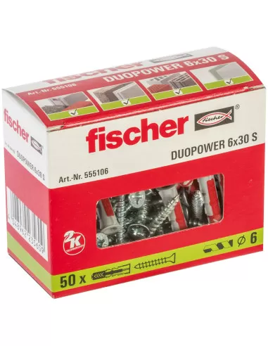 Cheville bi-matière DuoPower 6 x 30 S avec vis (x50) | 555106 - Fischer