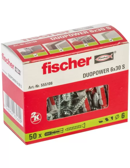 Cheville bi-matière DuoPower 6 x 30 S avec vis (x50) | 555106 - Fischer