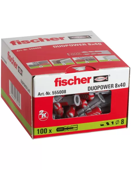 Cheville bi-matière DuoPower 8 x 40 sans vis (x100) | 555008 - Fischer