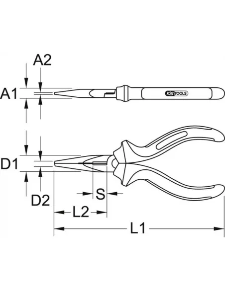 Pince à bec demi-rond L. 165 mm | 115.1023 - KS Tools
